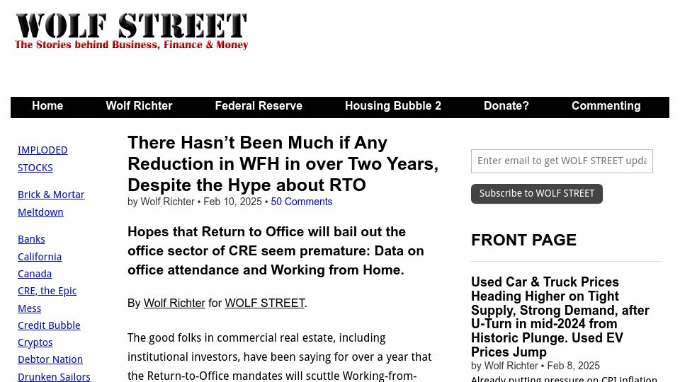 Screenshot of wolfstreet.com: Working from home is here to stay