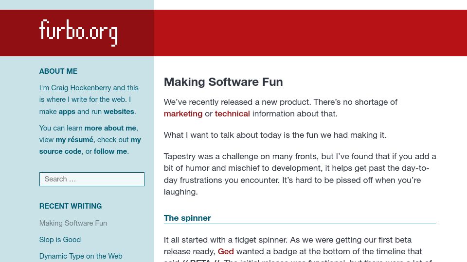Screenshot of furbo.org: Making Software Fun