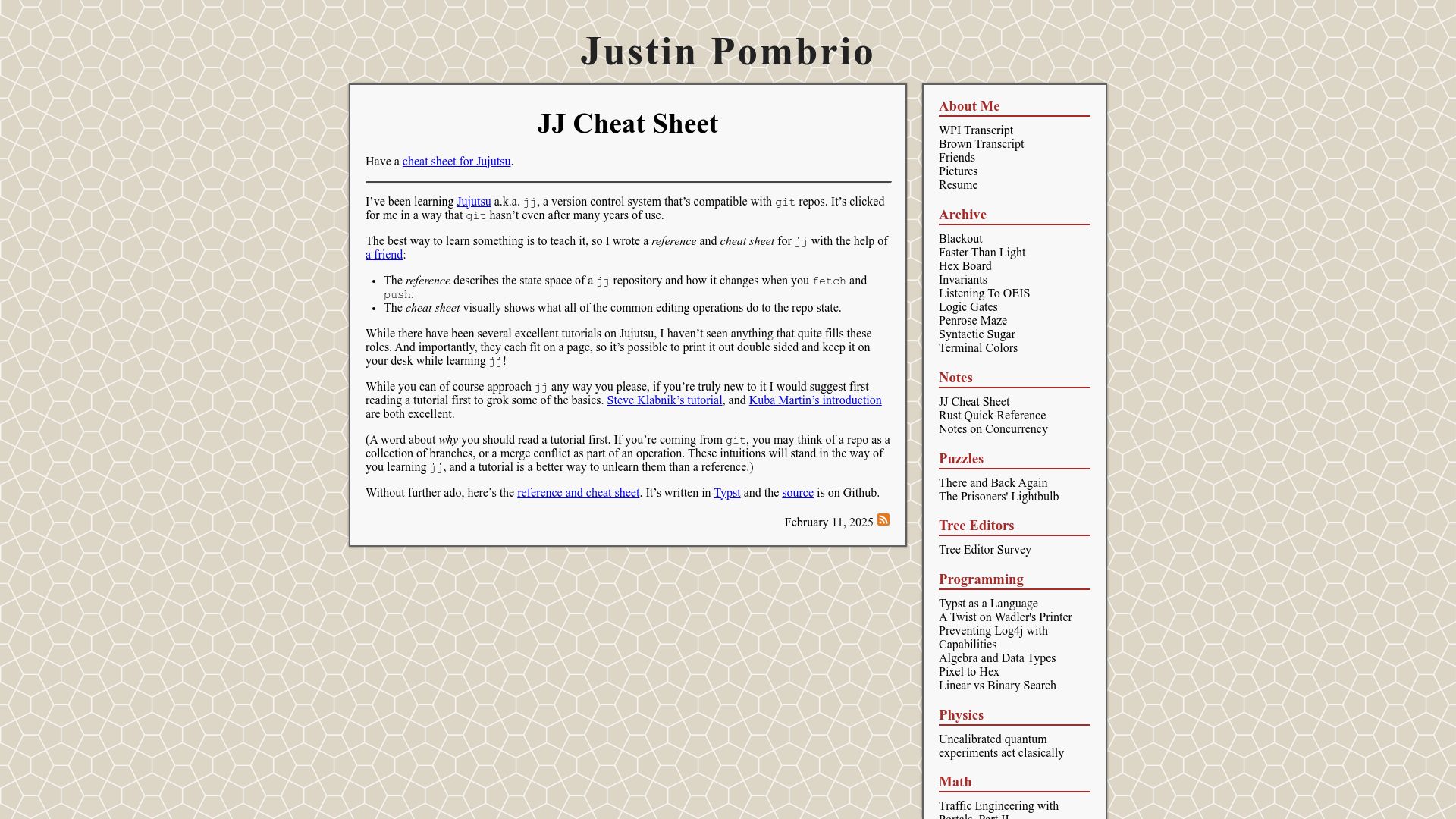 Screenshot of justinpombrio.net: JJ Cheat Sheet