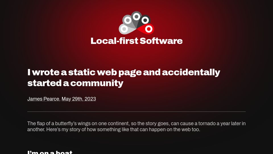 Screenshot of localfirstweb.dev: I wrote a static web page and accidentally started a community (2023)