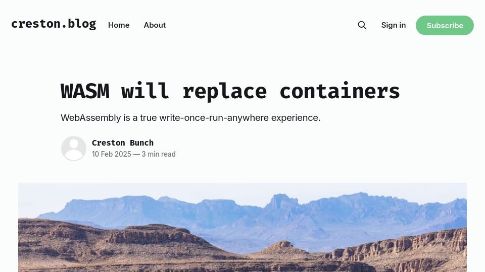 Screenshot of creston.blog: WASM will replace containers