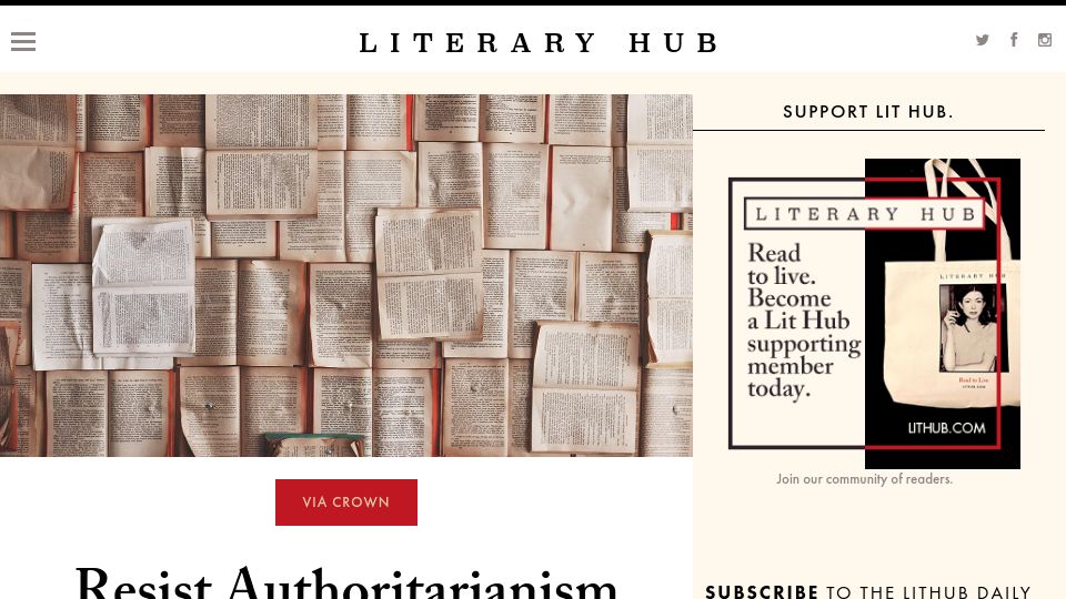 Screenshot of lithub.com: Resist Authoritarianism by Refusing to Obey in Advance (2017)