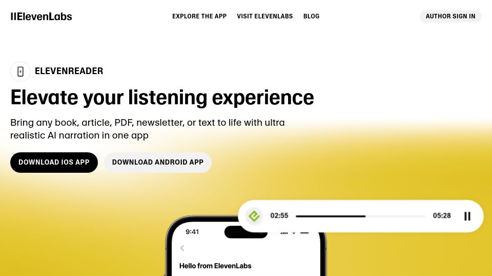 Screenshot of elevenreader.io: ElevenReader