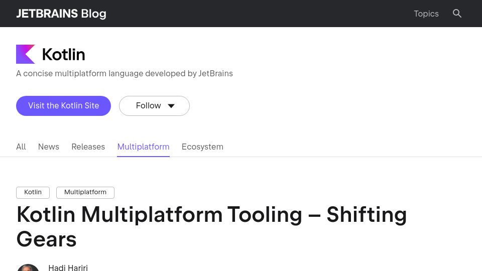 Screenshot of blog.jetbrains.com: JetBrains Fleet drops support for Kotlin Multiplatform