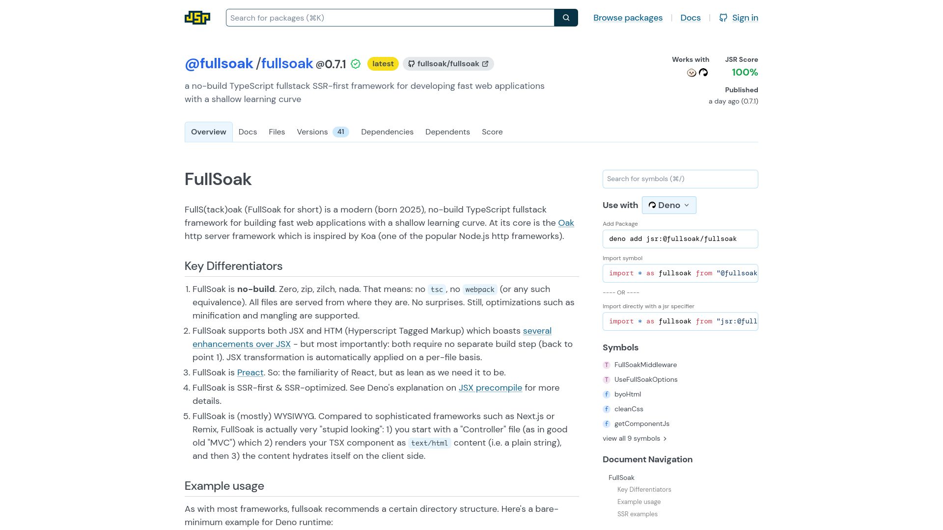 Screenshot of jsr.io: Show HN: A no-build fullstack SSR TypeScript web framework
