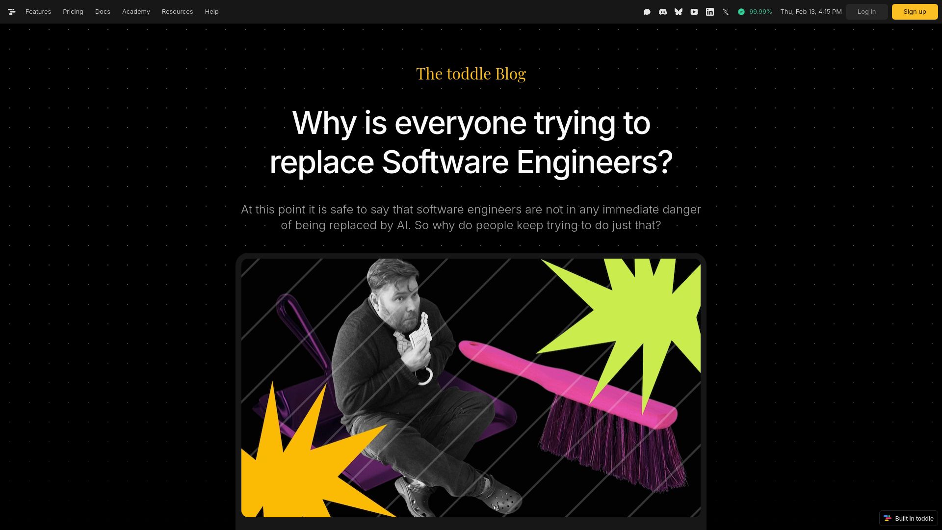 Screenshot of toddle.dev: Why is everyone trying to replace Software Engineers?