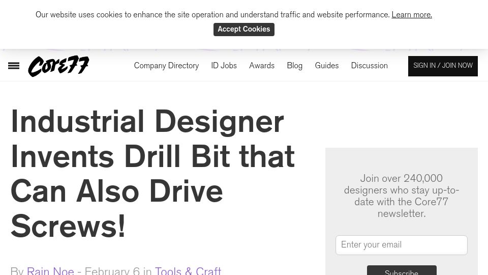 Screenshot of core77.com: A drill bit that can also drive screws