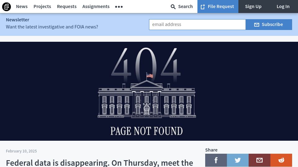 Screenshot of muckrock.com: Federal data is disappearing. On Thursday, meet the teams working to rescue it