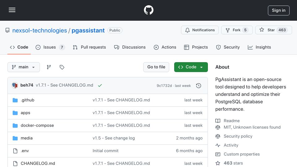 Screenshot of github.com: PgAssistant: OSS tool to help devs understand and optimize PG performance