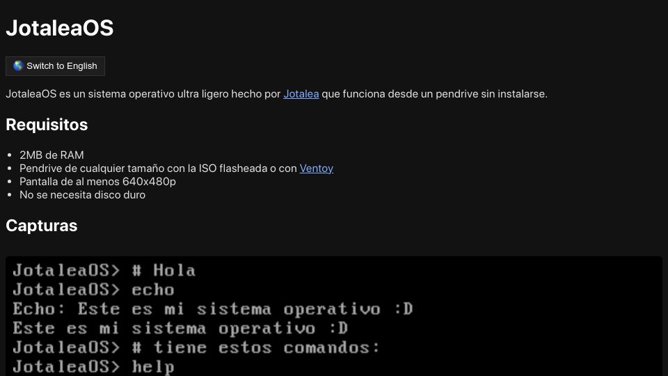 Screenshot of jotalea.com.ar: Show HN: I made my own OS from scratch because I was bored