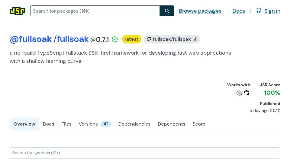 Screenshot of jsr.io: Show HN: A no-build fullstack SSR TypeScript web framework