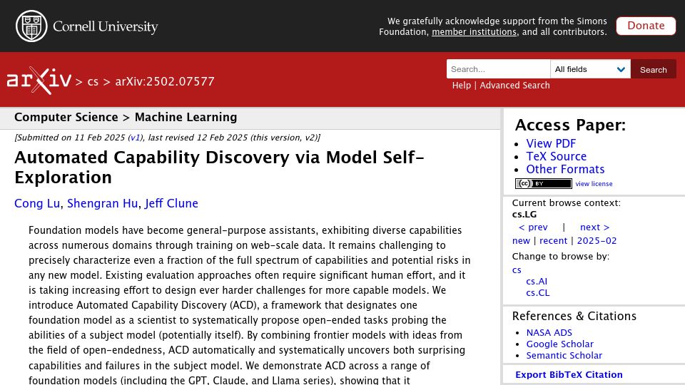 Screenshot of arxiv.org: Automated Capability Discovery via Foundation Model Self-Exploration