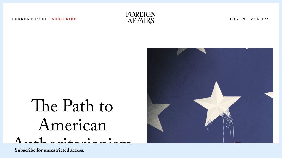 Screenshot of foreignaffairs.com: The Path to American Authoritarianism