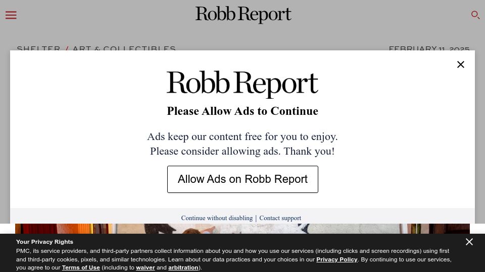 Screenshot of robbreport.com: Banksy Fights with Greeting Card Company for Control of His Trademark