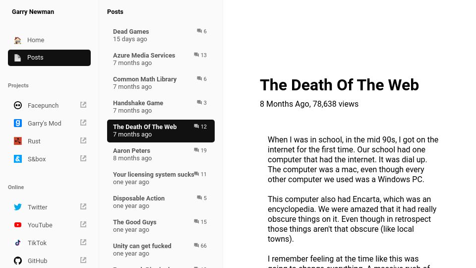 Screenshot of garry.net: The Death of the Web (2024)