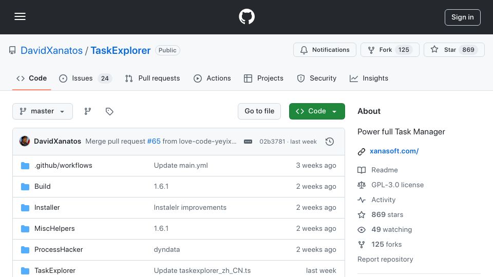 Screenshot of github.com: TaskExplorer