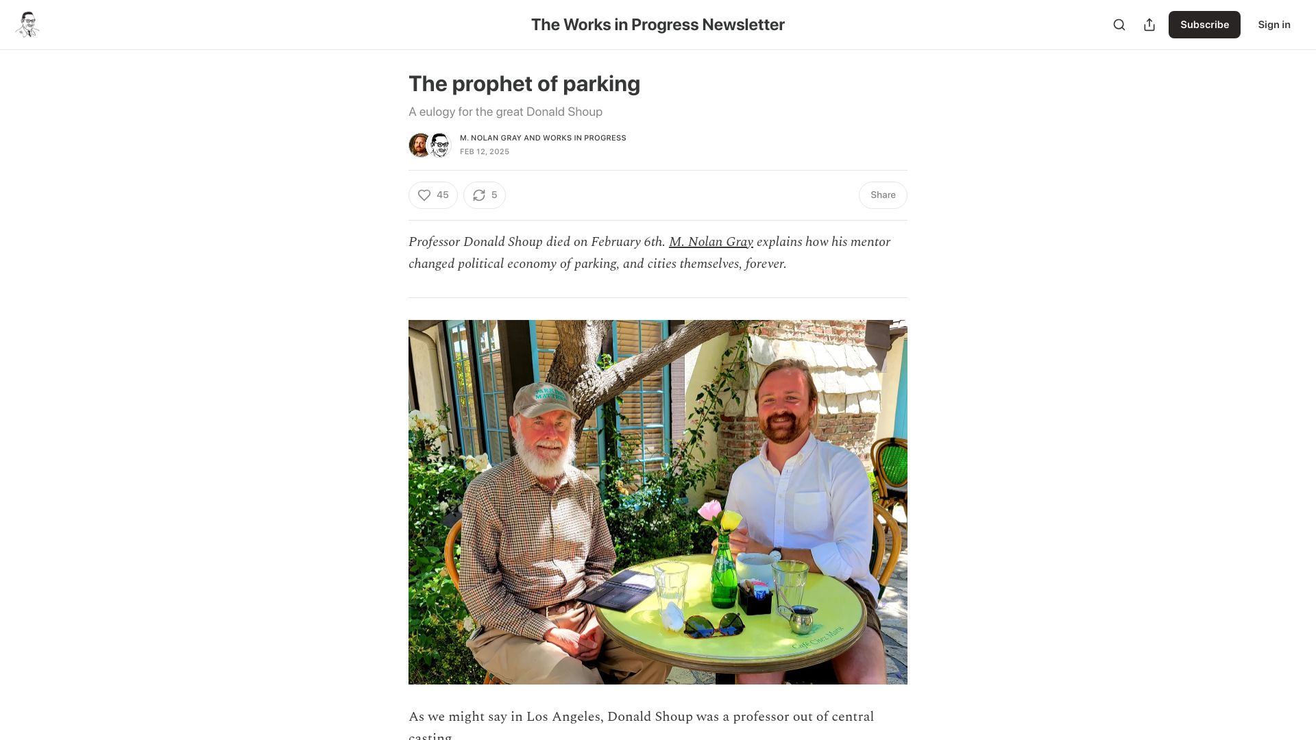 Screenshot of worksinprogress.news: The Prophet of Parking: A eulogy for the great Donald Shoup