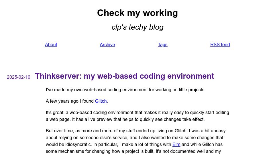 Screenshot of checkmyworking.com: Thinkserver: My web-based coding environment