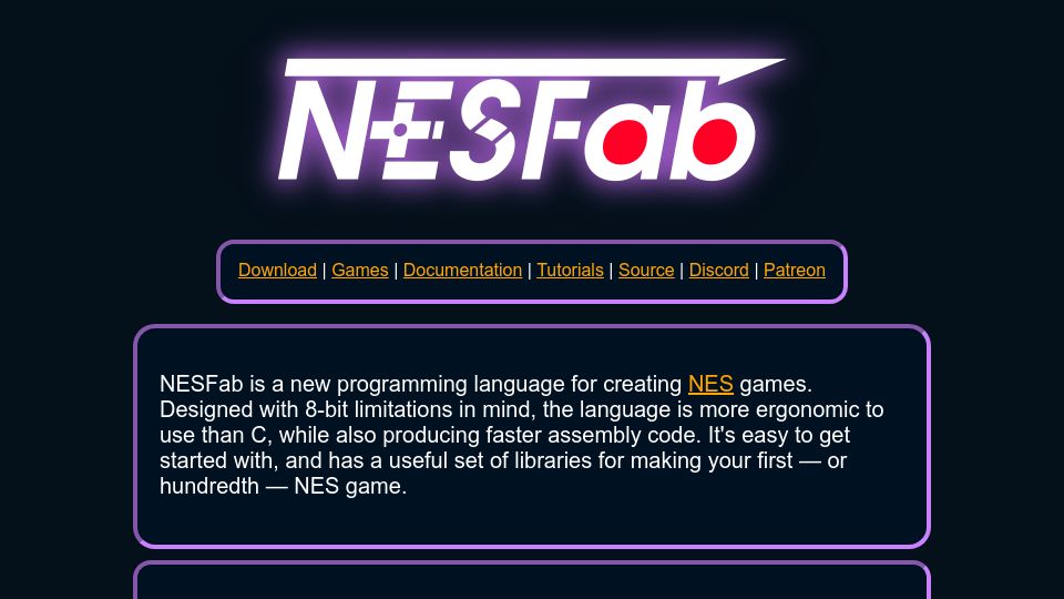 Screenshot of pubby.games: NESFab – A new programming language for creating NES games