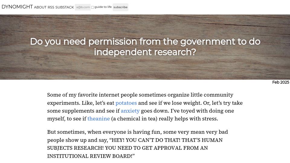 Screenshot of dynomight.net: Who exactly needs to get approval from an institutional review board (IRB)?