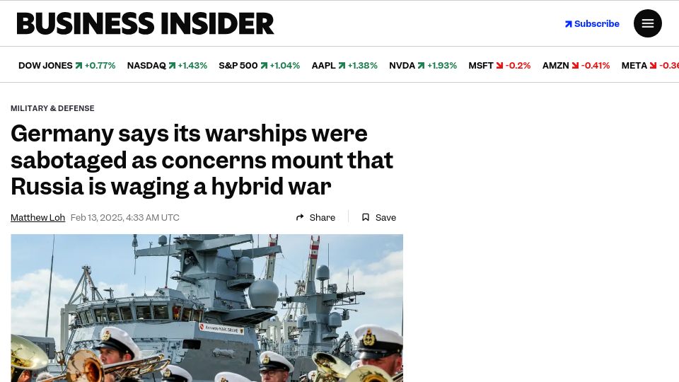 Screenshot of businessinsider.com: Germany says its warships were sabotaged