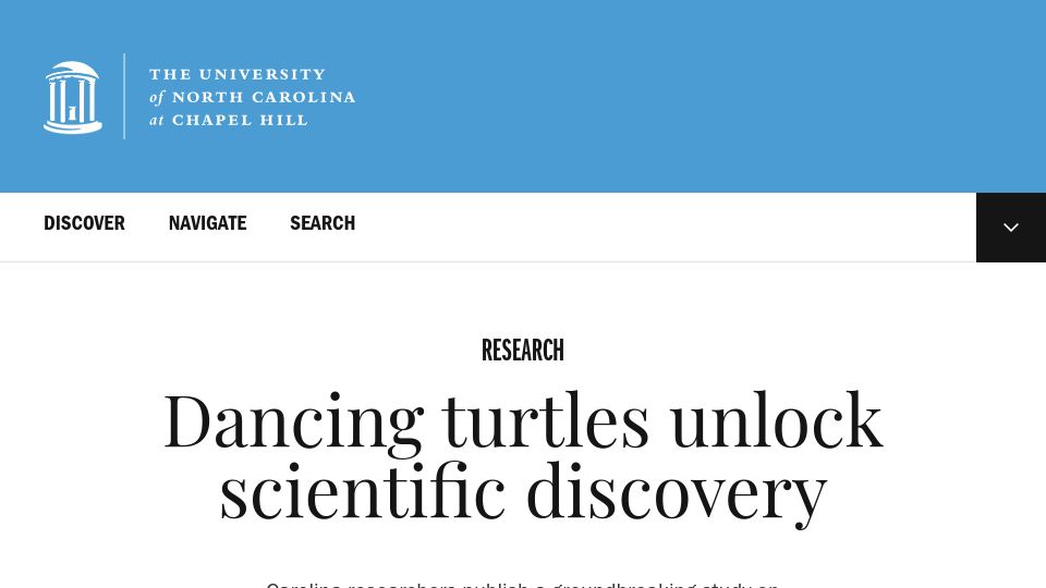 Screenshot of unc.edu: A study on how turtles navigate using the Earth’s magnetic field
