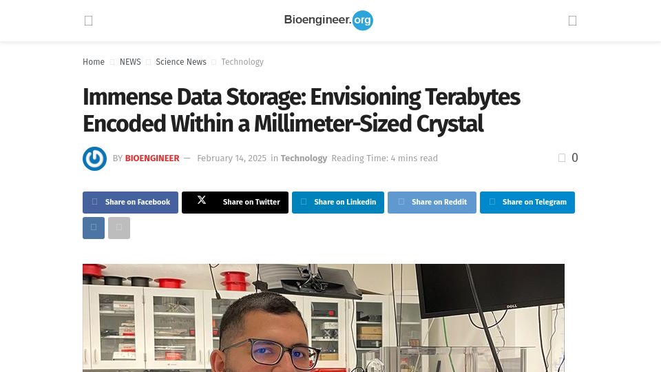 Screenshot of bioengineer.org: Terabytes Encoded Within a Millimeter-Sized Crystal