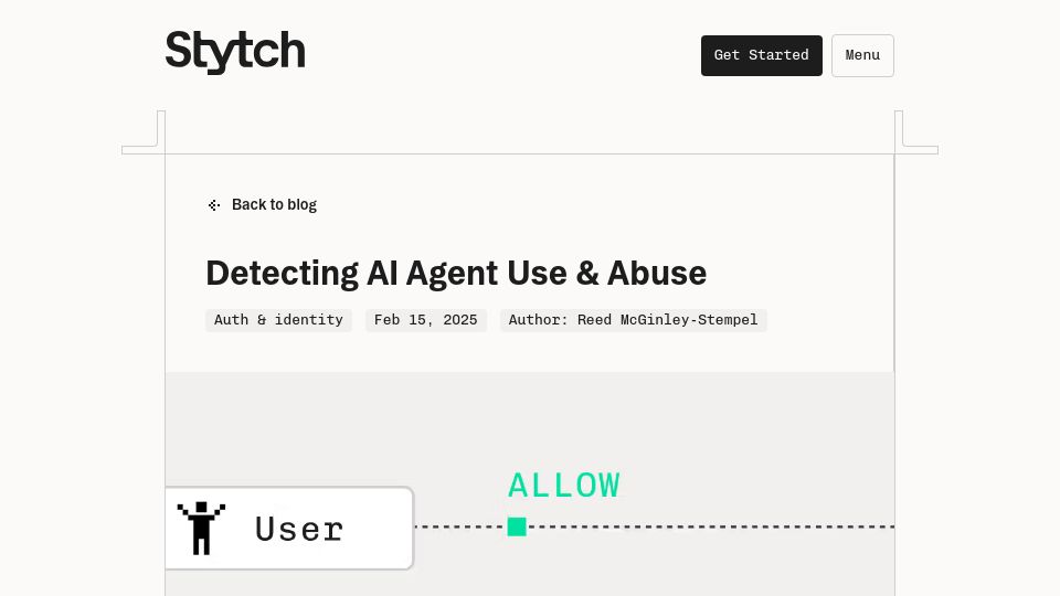 Screenshot of stytch.com: Detecting AI agent use and abuse