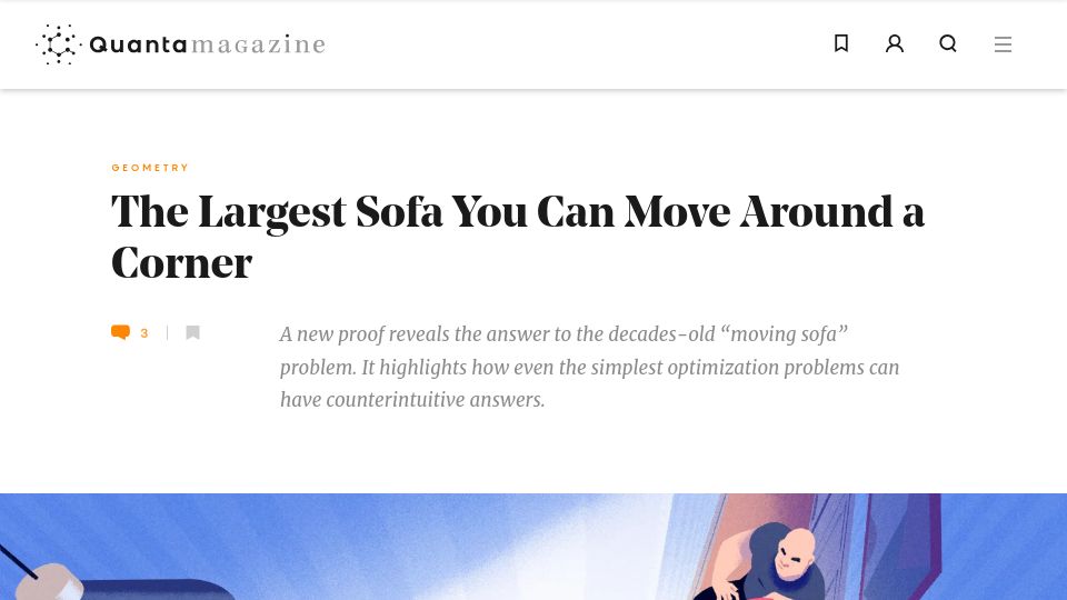 Screenshot of quantamagazine.org: The largest sofa you can move around a corner
