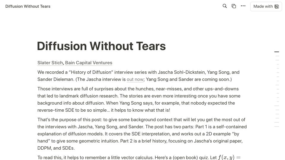 Screenshot of baincapitalventures.notion.site: Diffusion Without Tears