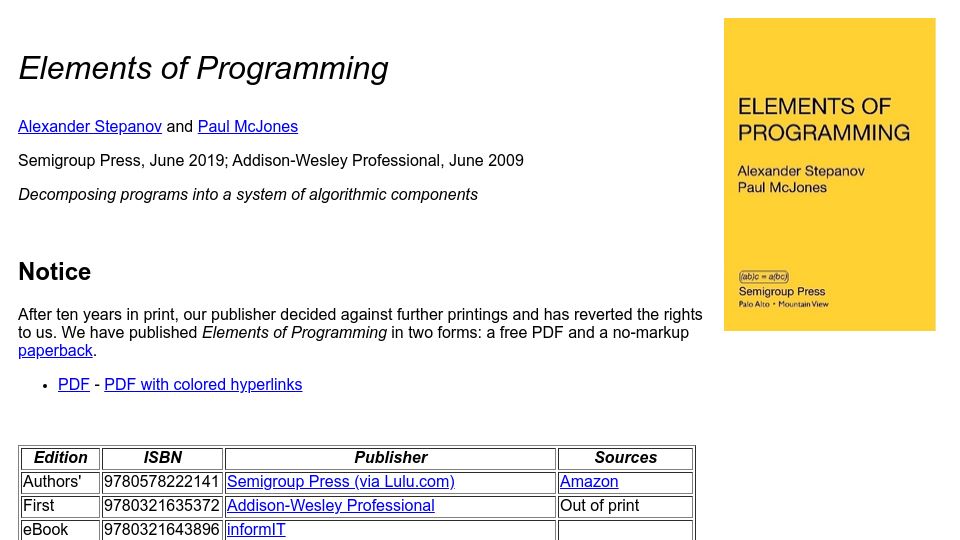 Screenshot of elementsofprogramming.com: Elements of Programming (2009)