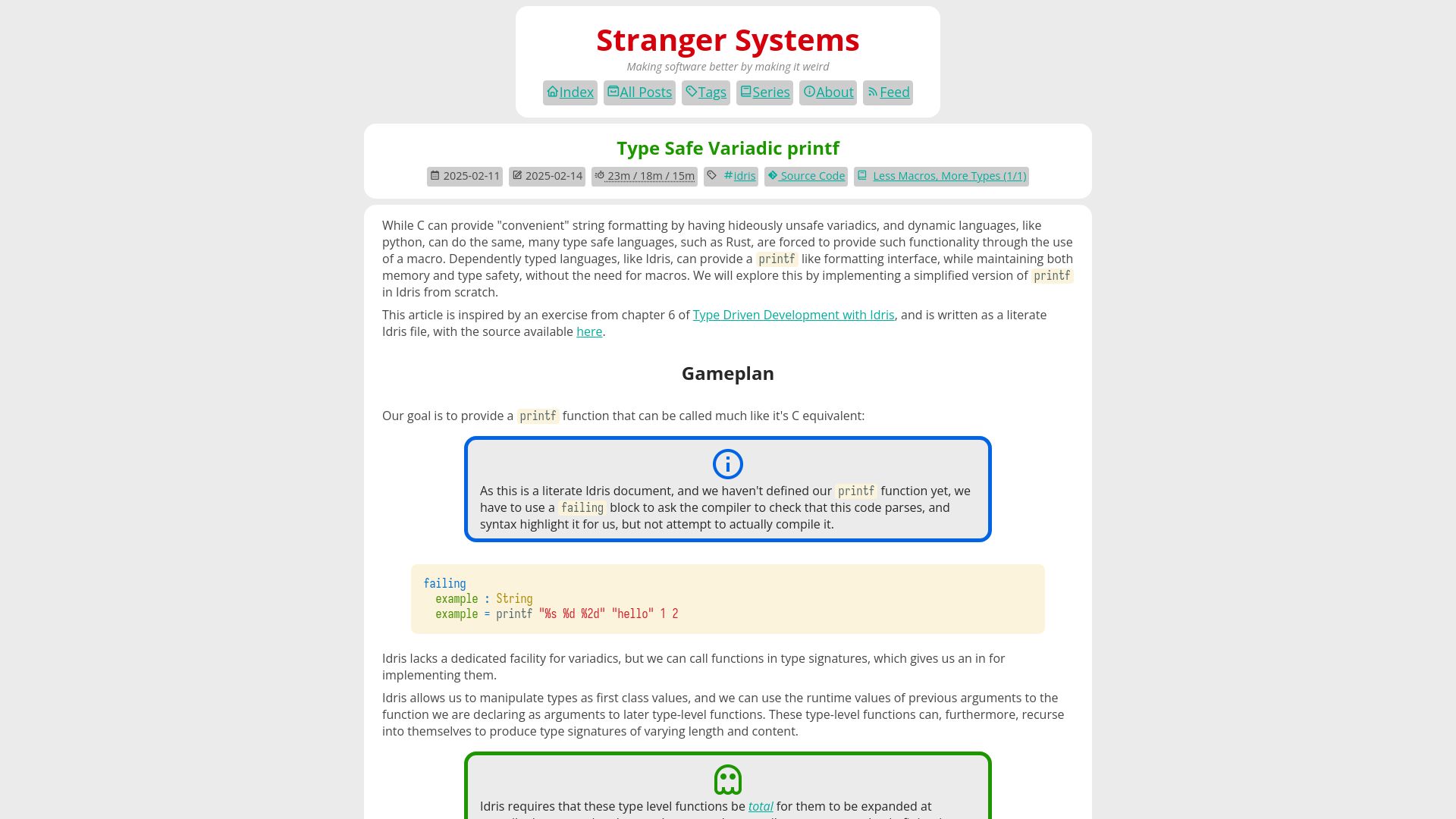 Screenshot of stranger.systems: Type safe variadic printf