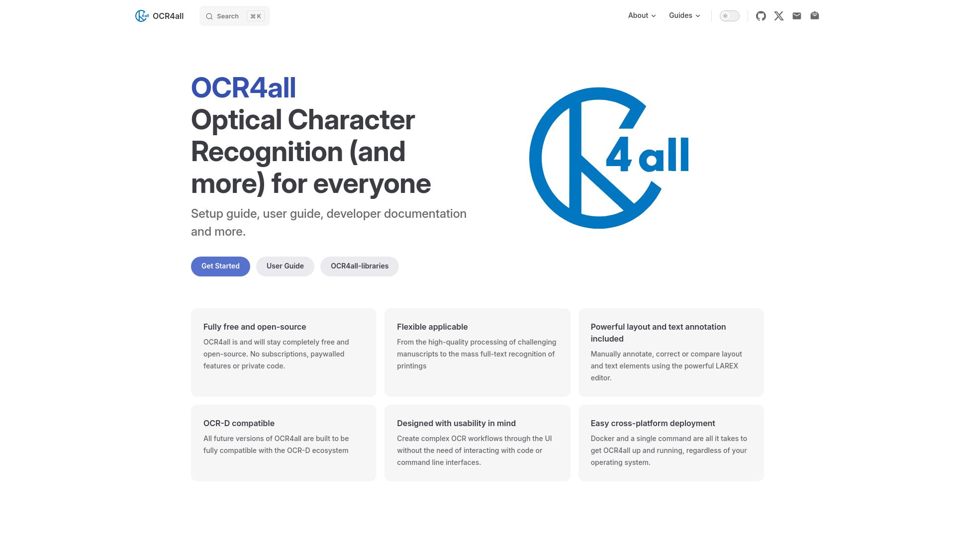 Screenshot of ocr4all.org: OCR4all
