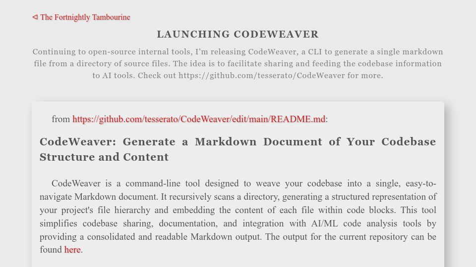 Screenshot of tesserato.web.app: Show HN: Transform your codebase into a single Markdown doc for feeding into AI