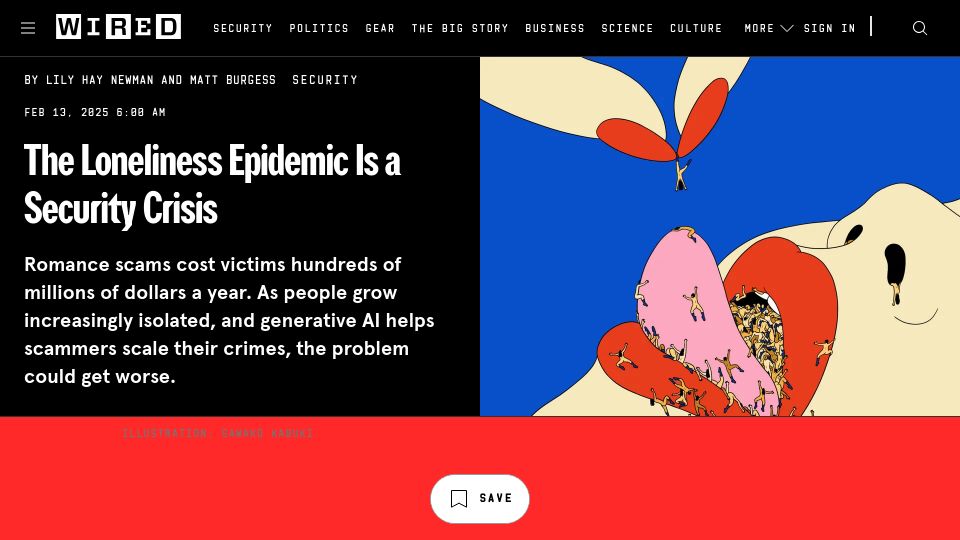Screenshot of wired.com: The Loneliness Epidemic Is a Security Crisis