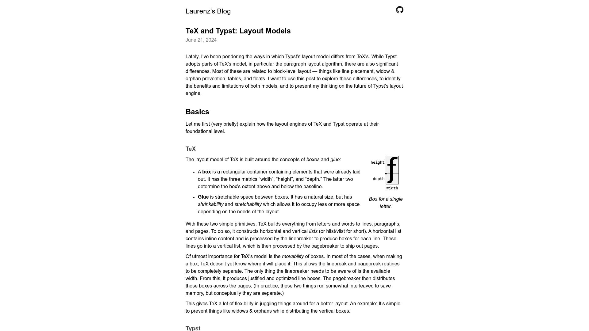 Screenshot of laurmaedje.github.io: TeX and Typst: Layout Models (2024)