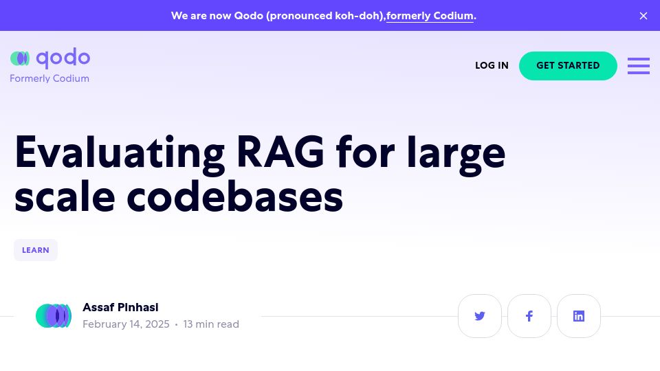 Screenshot of qodo.ai: Evaluating RAG for large scale codebases