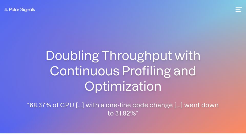 Screenshot of polarsignals.com: Rust: Doubling Throughput with Continuous Profiling and Optimization