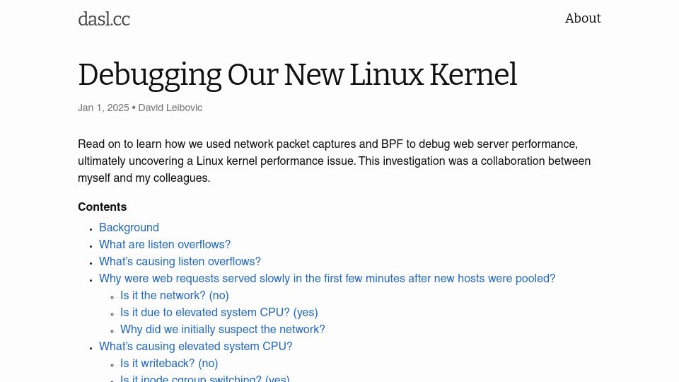 Screenshot of dasl.cc: Linux kernel cgroups writeback high CPU troubleshooting
