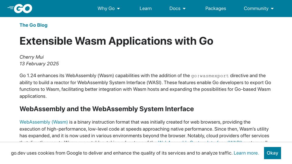 Screenshot of go.dev: Extensible WASM Applications with Go