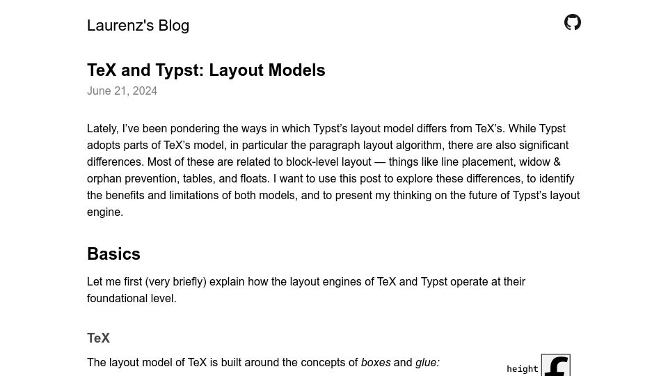 Screenshot of laurmaedje.github.io: TeX and Typst: Layout Models (2024)