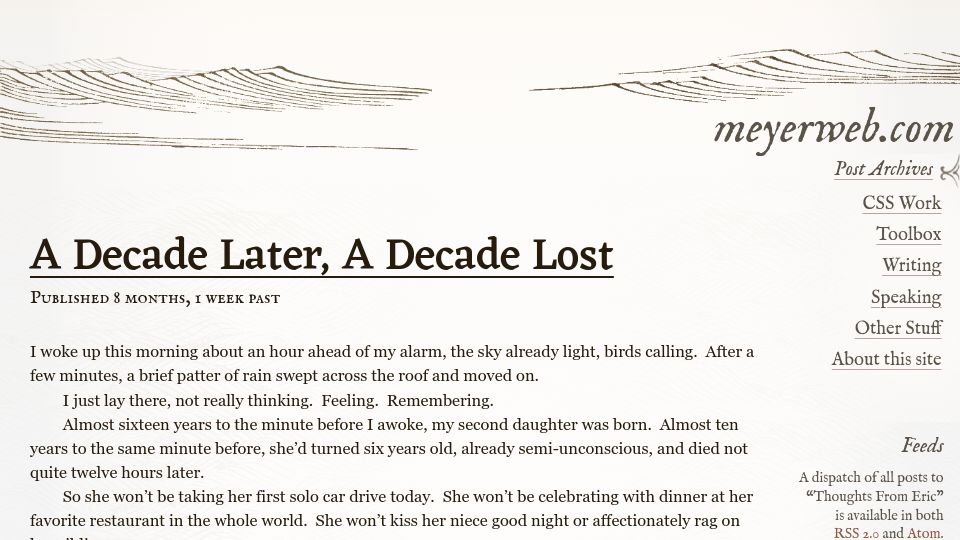 Screenshot of meyerweb.com: A decade later, a decade lost (2024)