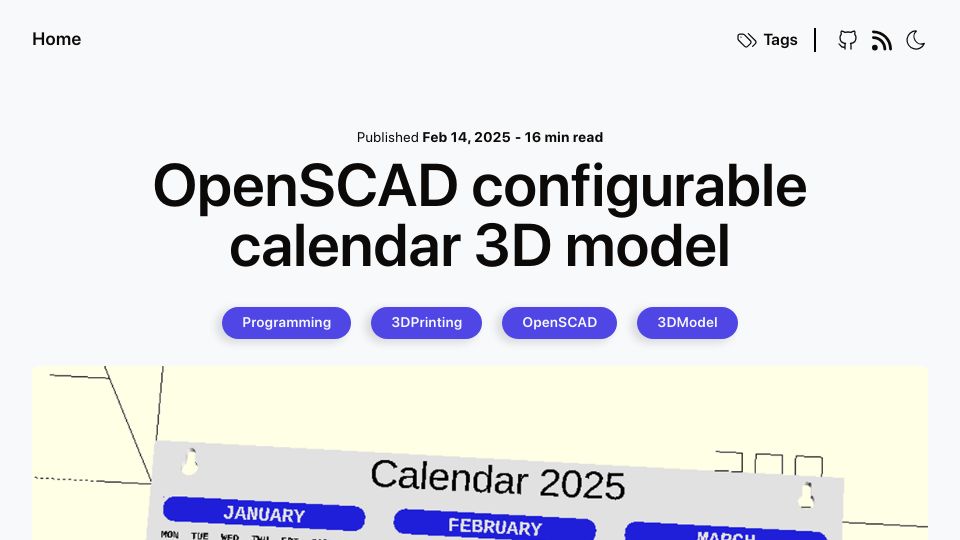 Screenshot of chrastecky.dev: Show HN: OpenSCAD configurable calendar 3D model