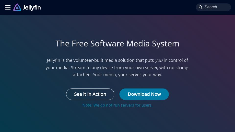 Screenshot of jellyfin.org: Jellyfin: The Free Software Media System