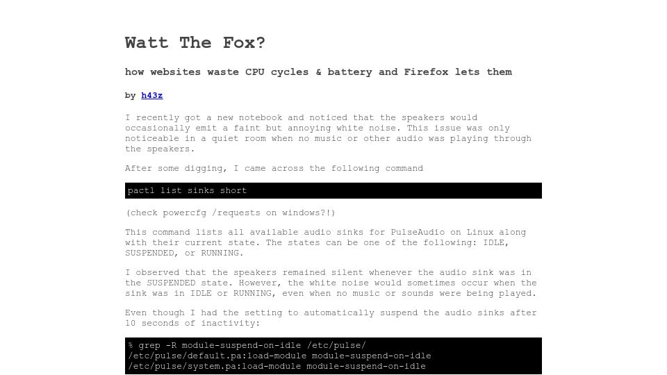 Screenshot of h.43z.one: Watt The Fox?