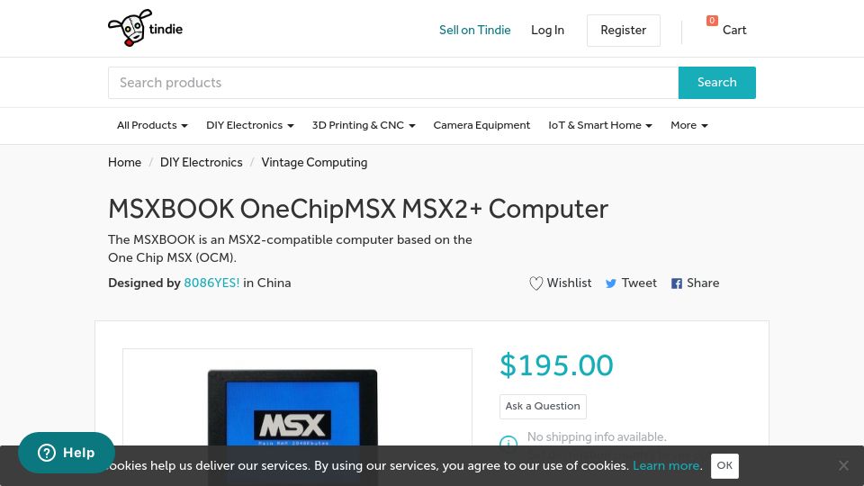 Screenshot of tindie.com: Msxbook OneChipMSX MSX2 Computer