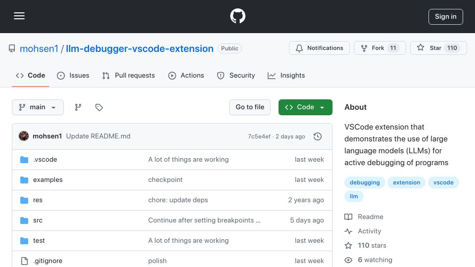 Screenshot of github.com: Show HN: Letting LLMs Run a Debugger