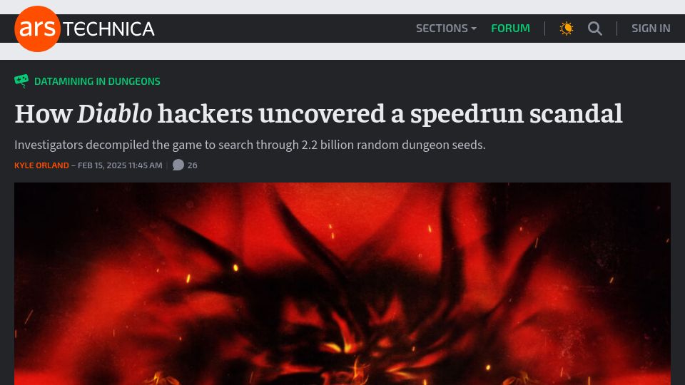 Screenshot of arstechnica.com: Diablo hackers uncovered a speedrun scandal