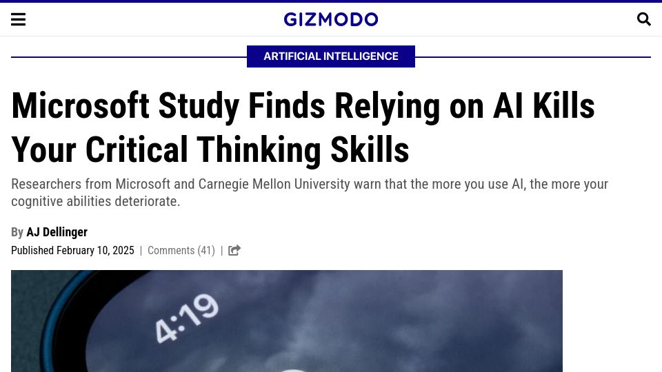 Screenshot of microsoft.com: The Impact of Generative AI on Critical Thinking [pdf]