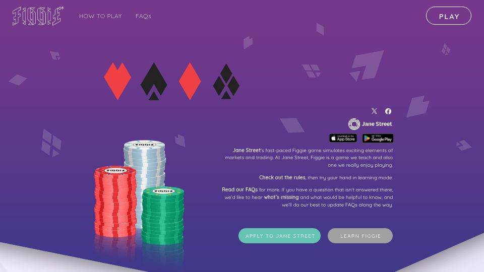 Screenshot of figgie.com: Jane Street's Figgie card game